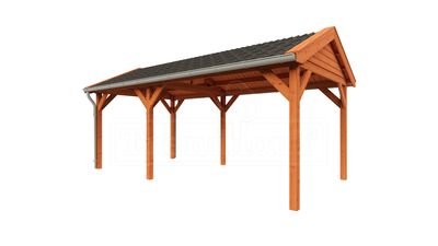 Trendhout Overkapping Zadeldak Betula 630x350 cm- Zadeldak- Onbehandeld lariks Douglas hout- Trendhout