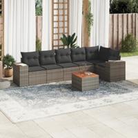 7-delige Loungeset met kussens poly rattan grijs