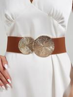 Round Buckle Elastic Wide Belt Elegant Dress Coat Girdle - thumbnail