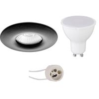 LED Spot Set - Pragmi Luno Pro - Waterdicht IP65 - GU10 Fitting - Dimbaar - Inbouw Rond - Mat Zwart - 6W - Helder/Koud Wit 6400K - Ø82mm - thumbnail