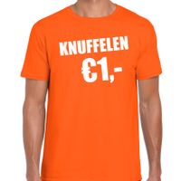 Koningsdag t-shirt knuffelen 1 euro oranje voor heren - thumbnail