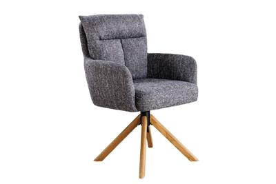 Draaistoel BIG GEORGE 360° met automatische terugkeerfunctie, getextureerde stof in grijs met eikenhouten frame - 47936