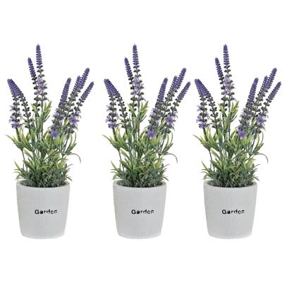 Items Kunstplant/bloem Lavendel - 3x - in bloempot - paarse bloemen - 10 x 36 cm