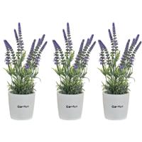 Items Kunstplant/bloem Lavendel - 3x - in bloempot - paarse bloemen - 10 x 36 cm
