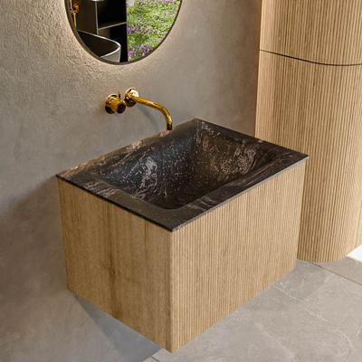 Badmeubel Mondiaz Kurve-Dlux | 60 cm | Meubelkleur Oak | Wastafelkleur Lava | Solid surface | Midden spoelbak | Zonder kraangat(en)