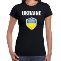 Oekraine landen supporter t-shirt met Oekraiense vlag schild zwart dames