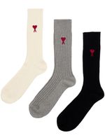 AMI Paris chaussettes nervurées à logo brodé - Tons neutres