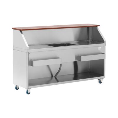 Mobiele cocktailbar - met ijscontainer en flessenhouder - 180 cm toonbank in houtlook - Royal Catering