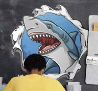 Muurstickers Grote haai 3D - thumbnail