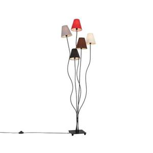 QAZQA Design vloerlamp zwart met stoffen kappen 5-lichts - Melis