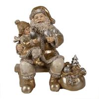 Clayre & Eef Beeld Kerstman 17 cm Goudkleurig Polyresin Kerstdecoratie - thumbnail