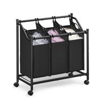 Waswagen met uitneembare zakken en wieltjes, Inktzwart / 135 L