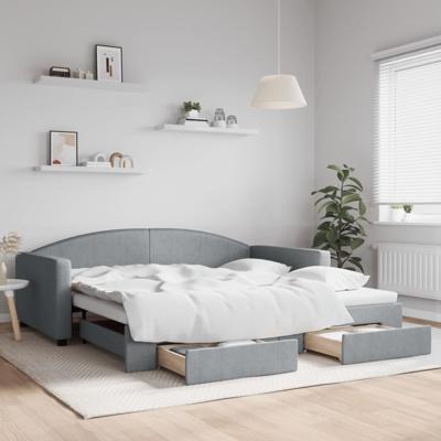 Slaapbank onderschuifbed en lades 100x200 cm stof lichtgrijs