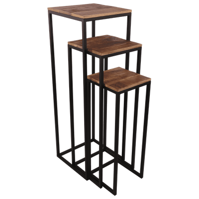 Set van 3 pilaren Cavallo 32063 mat zwart + ruw mangohout