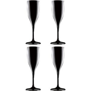 Set van 4x stuks champagne/prosecco flutes glazen zwart 150 ml van onbreekbaar kunststof