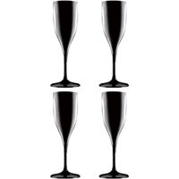 Set van 4x stuks champagne/prosecco flutes glazen zwart 150 ml van onbreekbaar kunststof