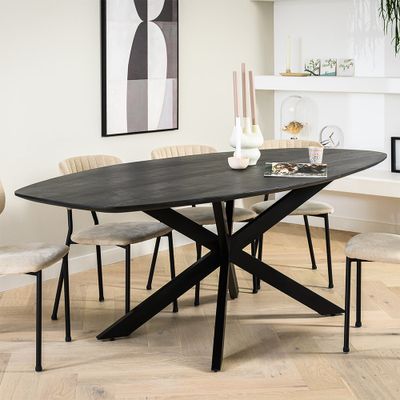 Haluta - Ovale Mango Eetkamertafel Bart - 230 x 110 x 76 cm - Zwart
