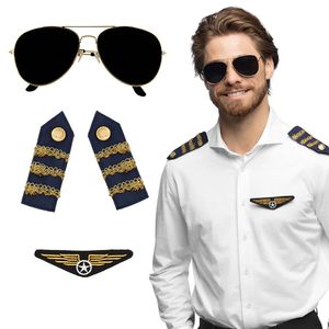 Carnaval verkleed set Piloot - zonnebril/badge/schouderstukken - volwassenen