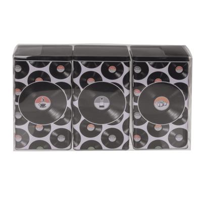 Retro bewaarblikken - koffie/thee/suiker - metaal - 3 stuks - rechthoek - muziek print