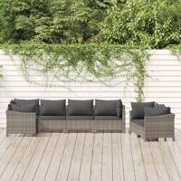 7-delige Loungeset met kussens poly rattan grijs