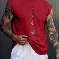 Bon&Bon Homme Men's Moon Graphic Tank Top - Vintage Black Sleeveless Burgundy / L