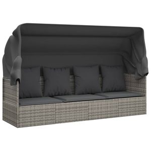 vidaXL Loungebed met luifel en kussens poly rattan grijs