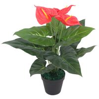 Kunst anthurium plant met pot 45 cm rood en geel