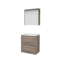 Basic-Line Comfort 39 Badkamermeubelset - Ondiep - 60 x 39 cm - Greeploos - 2 Lades - Acryl Wastafel - 1 Kraangat - Spiegelkast - Scotch Oak
