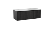 Balmani Forma zwevend badmeubel 135 x 55 cm zwart eiken met Tablo Oval asymmetrisch linkse wastafel in solid surface mat wit, Verticale symmetrische rechte ribbel