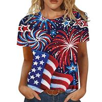 Dames T-shirt Amerikaanse vlag Weekend Independence Day Afdrukken Zwart Korte mouw Modieus Ronde hals Zomer Lightinthebox