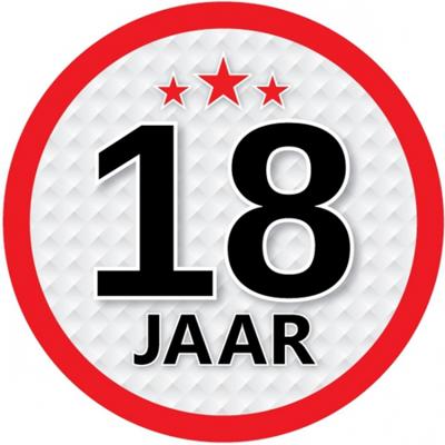 18 jaar leeftijd sticker - rond - Dia 15 cm - 18 jaar verjaardag - jubileum - leeftijd versiering