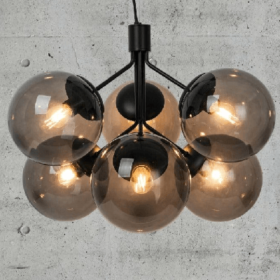 Hanglamp zwart & smoke glas &apos;Ivona&apos; E27 fitting kroonluchter hal eettafel