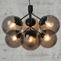 Hanglamp zwart & smoke glas 'Ivona' E27 fitting kroonluchter hal eettafel Hanglamp zwart & smoke glas 'Ivona' E27 fitting kroonluchter hal eettafel