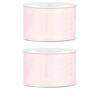 2x Hobby/decoratie licht poeder roze satijnen sierlinten 3,8 cm/38 mm x 25 meter