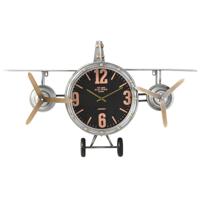 Muurklok Home ESPRIT Gouden Zilverkleurig Metaal Vliegtuig Vintage 87 x 17 x 52,5 cm