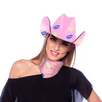 Roze kartonnen cowboyhoed met lippen/kusjes voor dames - thumbnail