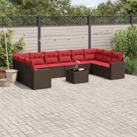 11-delige Loungeset met kussens poly rattan bruin