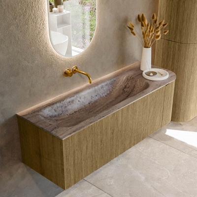 Badmeubel Mondiaz Kurve-Dlux | 135 cm | Meubelkleur Dusk | Wastafelkleur Oza | Solid surface | Wasbak linker zijde spoelbak | Zonder kraangat(en)
