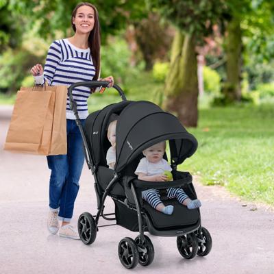 Opvouwbare Dubbele Kinderwagen voor Baby's met Zonnekap 5-Punts Veiligheidsgordel Verstelbare Rugleuning Vergrendelbare Wielen