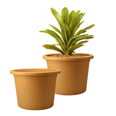 Plantenpot/bloempot Terras Master- 2x - enkelwandig kunststof - okergeel - D23 x H21 cm
