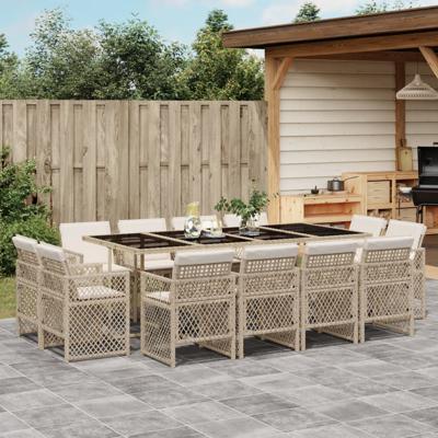13-delige Tuinset met kussens poly rattan beige