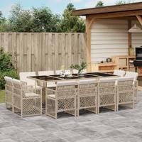 13-delige Tuinset met kussens poly rattan beige