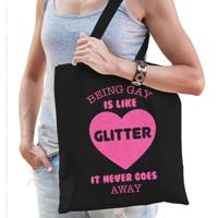 Gay Pride tas voor dames - being gay is like glitter - zwart - katoen - 42 x 38 cm - thumbnail