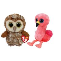 Ty - Knuffel - Beanie Boo's - Percy Owl & Gilda Flamingo