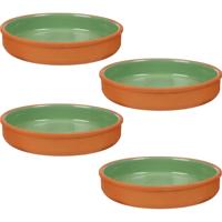 Tapas serveerschaal - 4x stuks - terracotta - groen - D23 x H4 cm - hapjes serveren - ovenschaal - r
