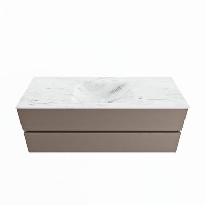 MONDIAZ VICA-DLUX 130cm badmeubel onderkast Smoke 2 lades. Inbouw wastafel CLOUD midden 1 kraangat, kleur Opalo.