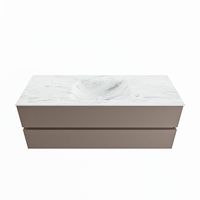 MONDIAZ VICA-DLUX 130cm badmeubel onderkast Smoke 2 lades. Inbouw wastafel CLOUD midden 1 kraangat, kleur Opalo.