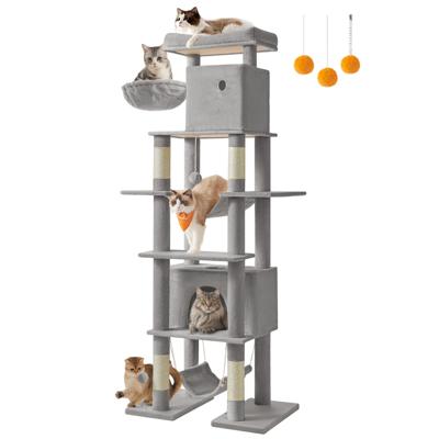 Grote kattenkrabpaal met meerdere verdiepingen en ligplekken, Lichtgrijs