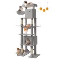 Grote kattenkrabpaal met meerdere verdiepingen en ligplekken, Lichtgrijs