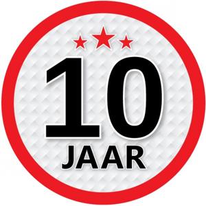 10 jaar leeftijd sticker - rond - Dia 15 cm - 10 jaar verjaardag/jubileum/leeftijd versiering